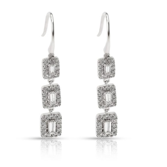 Blue Nile Diamond Baguette & Round Drop Earrings in 14K White Gold (0.95 CTW) - Picture 1 of 3